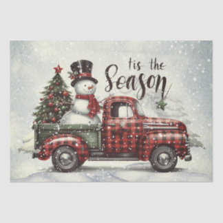 Snowman Plaid Truck Watercolor Winter Christmas Tissue Paper