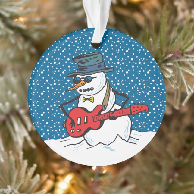 Snowman Playing An Electric Guitar Ornament (Tree)