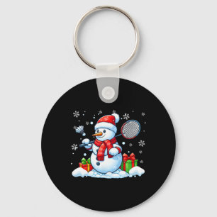 Snowman Playing Badminton Christmas Sport Player L Key Ring