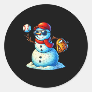 Snowman Playing Baseball As Tcher Boys Teens Chris Classic Round Sticker