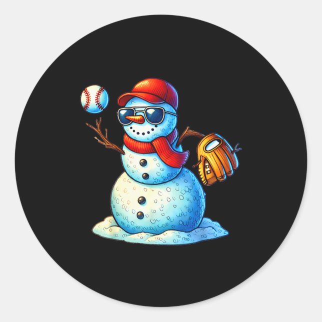 Snowman Playing Baseball As Tcher Boys Teens Chris Classic Round Sticker (Front)