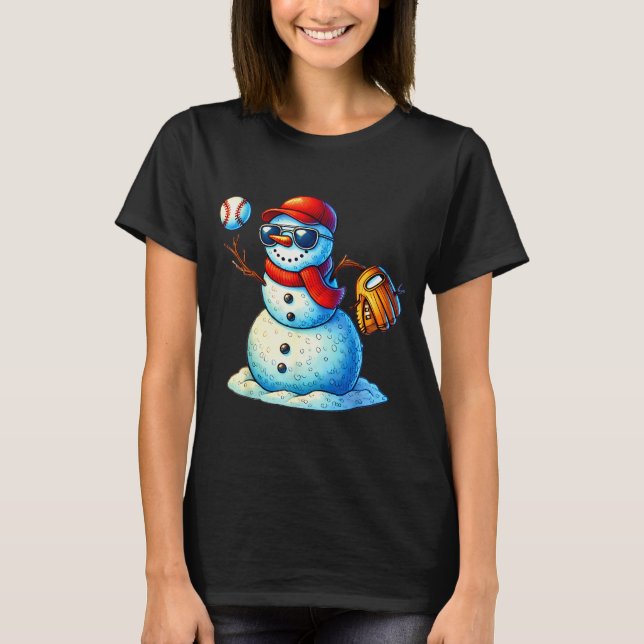 Snowman Playing Baseball As Tcher Boys Teens Chris T-Shirt (Front)