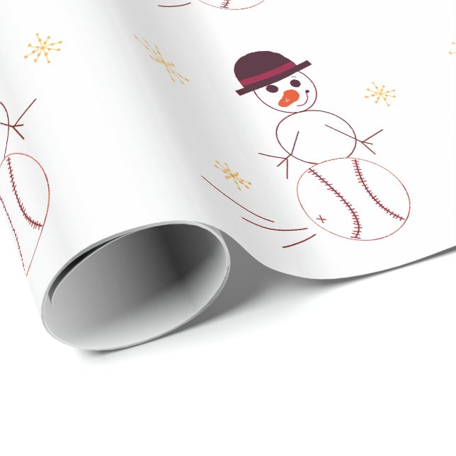 Snowman Playing Baseball Wrapping Paper (Roll Corner)