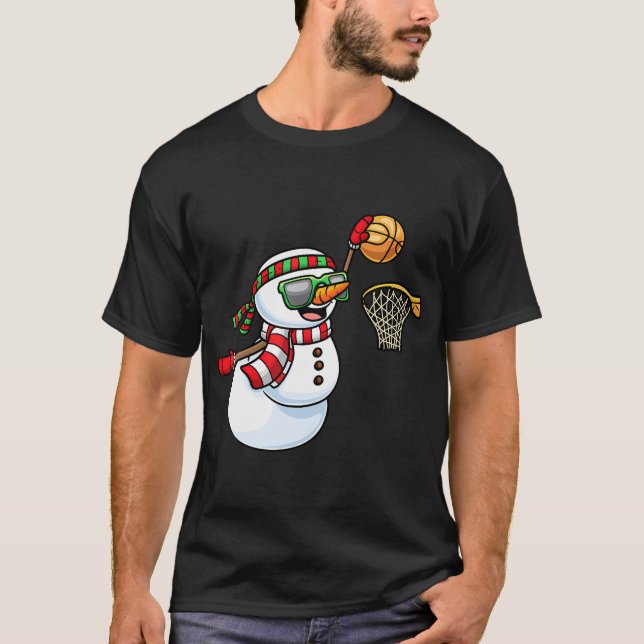 Snowman Playing Basketball Game Christmas Xmas Kid T-Shirt (Front)