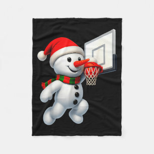 Snowman Playing Basketball Merry Christmas Pajamas Fleece Blanket