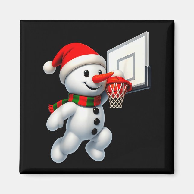Snowman Playing Basketball Merry Christmas Pajamas Magnet (Front)