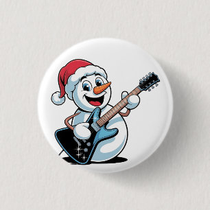Snowman Playing Electric Guitar Santa Christmas 3 Cm Round Badge