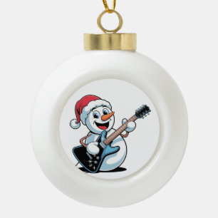 Snowman Playing Electric Guitar Santa Christmas Ceramic Ball Christmas Ornament