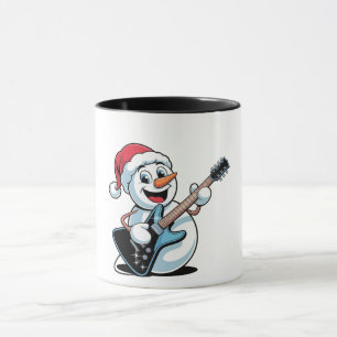 Snowman Playing Electric Guitar Santa Christmas Mug