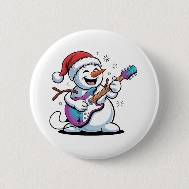 Snowman Playing Guitar Electric Rock Christmas  6 Cm Round Badge (Front)