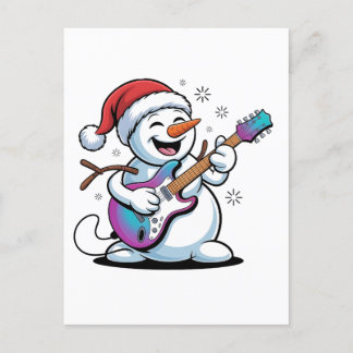 Snowman Playing Guitar Electric Rock Christmas  Invitation Postcard