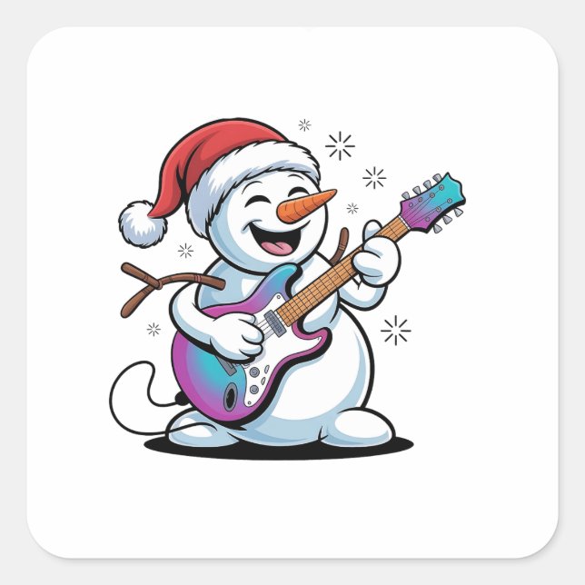 Snowman Playing Guitar Electric Rock Christmas  Square Sticker (Front)