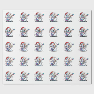 Snowman Playing Guitar Electric Rock Christmas  Wrapping Paper