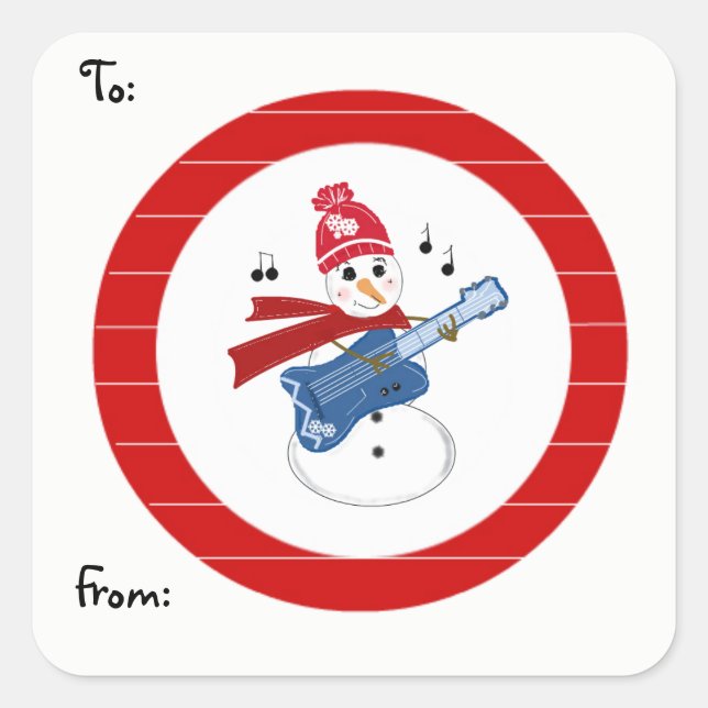 Snowman Playing Guitar Square Sticker (Front)