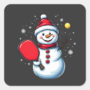 Snowman Playing Pickleball Sport Christmas Lover  Square Sticker