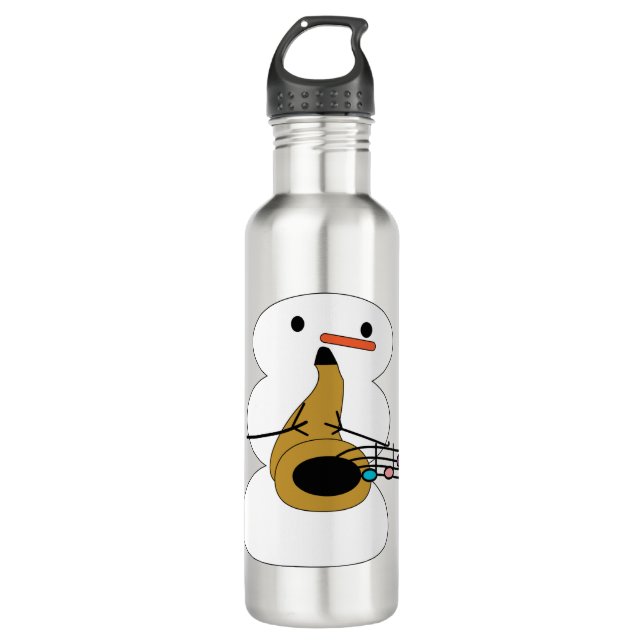 Snowman Playing Saxophone Music Notes 710 Ml Water Bottle (Front)