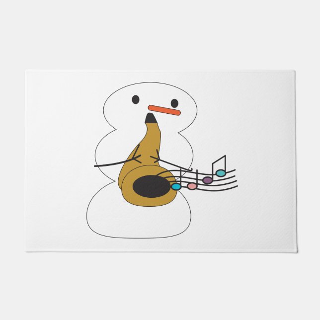 Snowman Playing Saxophone Music Notes Pastel Colou Doormat (Front)