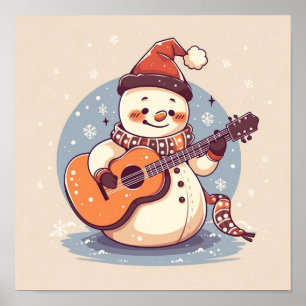 Snowman Playing the Guitar Poster