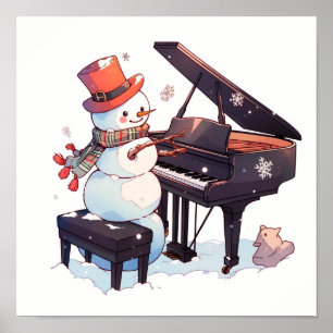 Snowman Playing the Piano Poster
