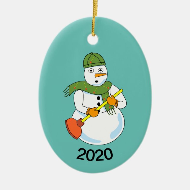 Snowman Plumber Ceramic Tree Decoration (Front)