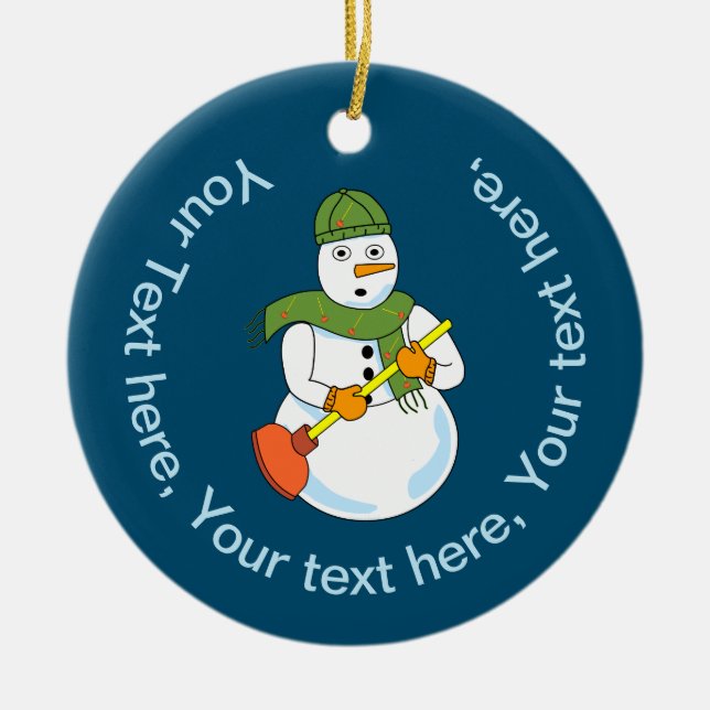 Snowman Plumber Ceramic Tree Decoration (Front)