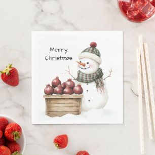 Snowman Pomegranate Christmas Napkin