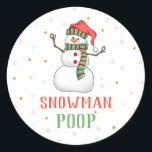 Snowman Poop Sticker Christmas Party Favour Labels<br><div class="desc">These cute Snowman Poop Round Stickers are perfect to stick on favour bags for your guests to bring home.   Simply fill a cello bag with marshmallows and stick a Snowman Poop sticker on it!  
 
 (c) The Happy Cat Studio
 All rights reserved</div>