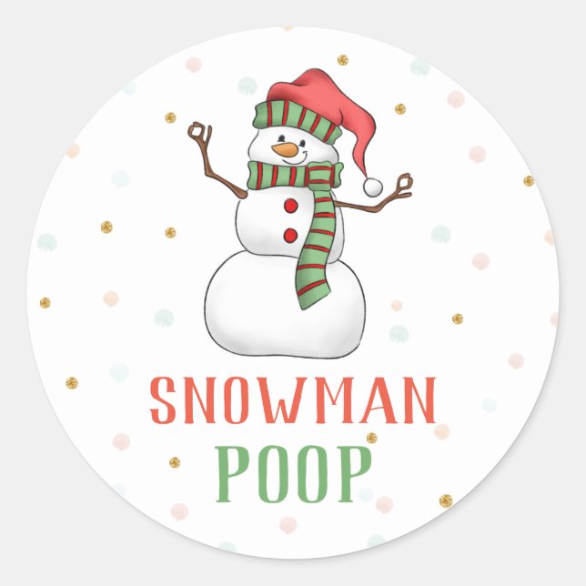 Snowman Poop Sticker Christmas Party Favour Labels (Front)