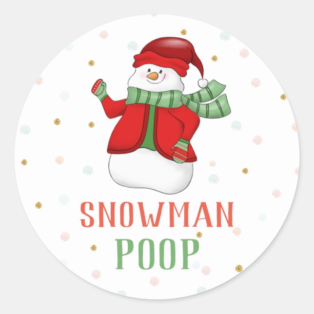 Snowman Poop Sticker Christmas Party Favour Labels (Front)