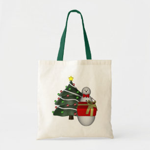 Snowman Present Tree Christmas Holiday Tote Bag
