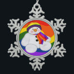 Snowman Pride Snowflake Pewter Christmas Ornament<br><div class="desc">Cute hanging ornament of a little snowman in a rainbow pride hat and scarf on a rainbow background .. wonderful gift idea for Christmas from Ricaso</div>