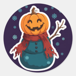 Snowman Pumpkin Head Classic Round Sticker