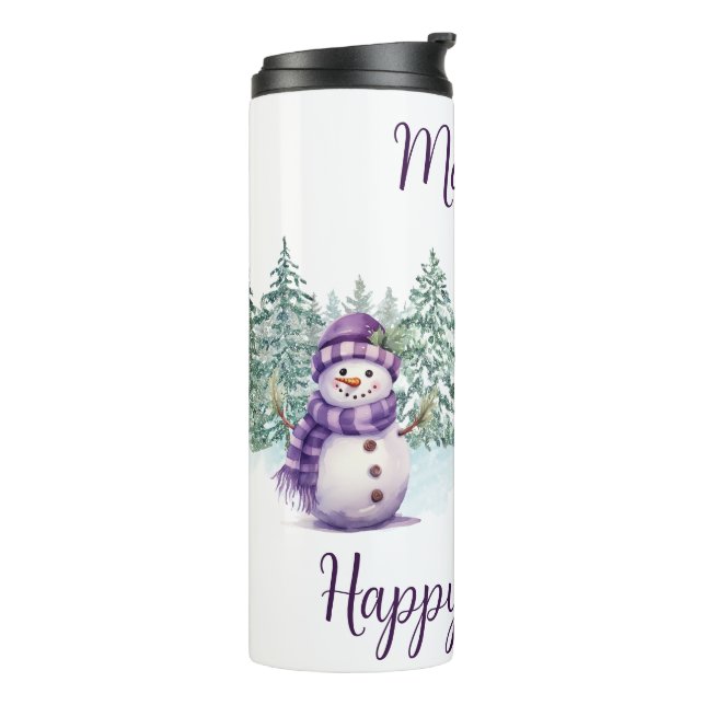Snowman Purple Christmas Carrot Nose Scarf Winter Thermal Tumbler (Rotated Left)