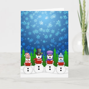 Snowman Quartet Caroler Singing Snowy Night Poster Holiday Card