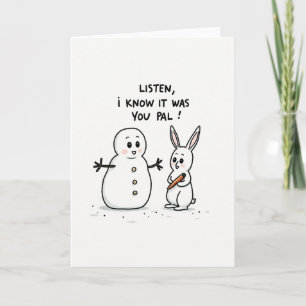 Snowman Rabbit Funny Carrot Card