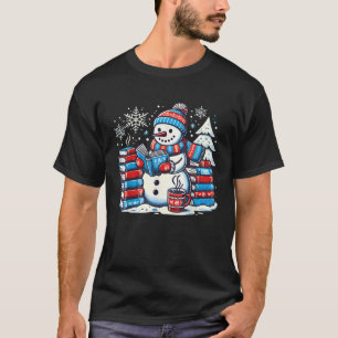 Snowman Reading Book Lovers Christmas Bookworm Lib T-Shirt