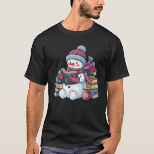 Snowman Reading Book Lovers Christmas Bookworm Lib T-Shirt