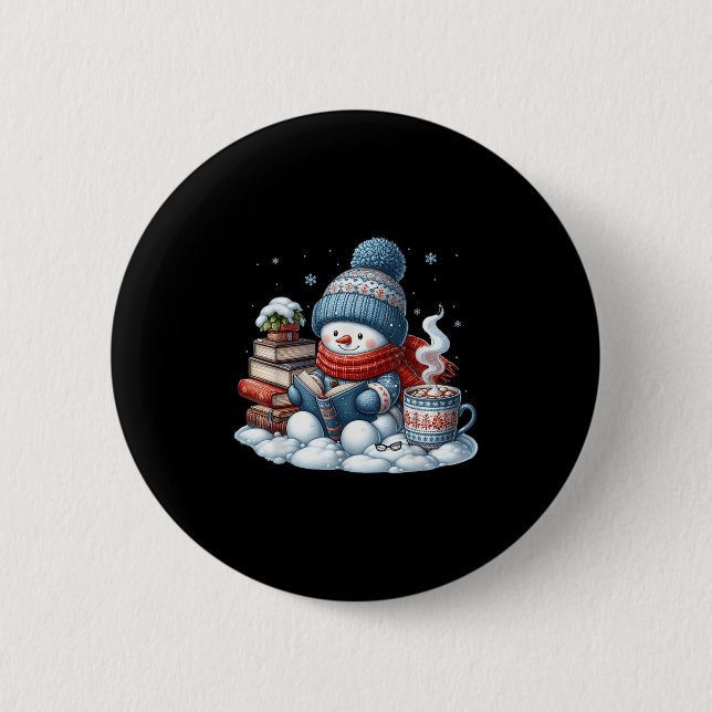 Snowman Reading Books Lovers Librarian Bookworm Ch 6 Cm Round Badge (Front)