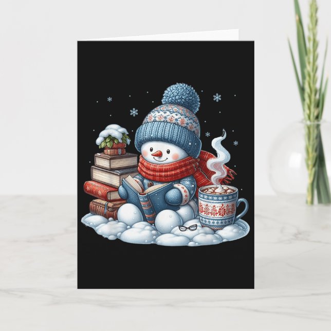 Snowman Reading Books Lovers Librarian Bookworm Ch Card (Front)
