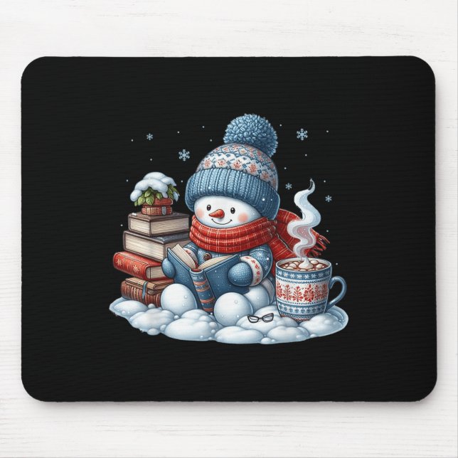 Snowman Reading Books Lovers Librarian Bookworm Ch Mouse Mat (Front)