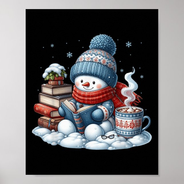 Snowman Reading Books Lovers Librarian Bookworm Ch Poster (Front)