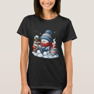 Snowman Reading Books Lovers Librarian Bookworm Ch T-Shirt