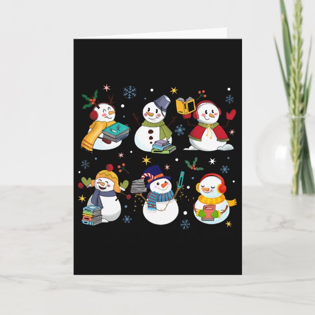 Snowman Reading Books Teacher Christmas Librarian  Card (Front)