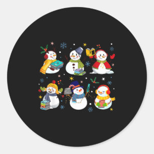 Snowman Reading Books Teacher Christmas Librarian  Classic Round Sticker