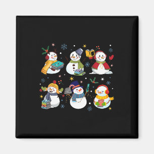 Snowman Reading Books Teacher Christmas Librarian Magnet