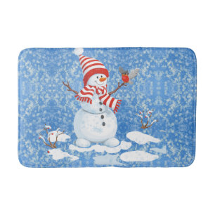 Snowman Red Bird Christmas Bathroom  Bath Mat