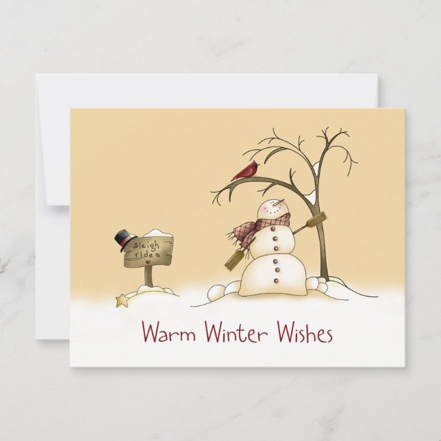 Snowman Red Bird Sleigh Rides Christmas Holidays Holiday Card (Front)