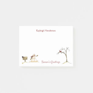 Snowman Red Bird Tree Winter Monogram Post-it Notes