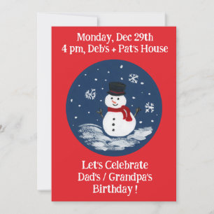Snowman Red Birthday Party Invitation