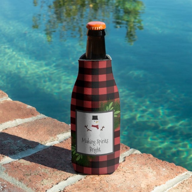 Snowman Red Buffalo Plaid Bottle Cooler (In Situ Pool)